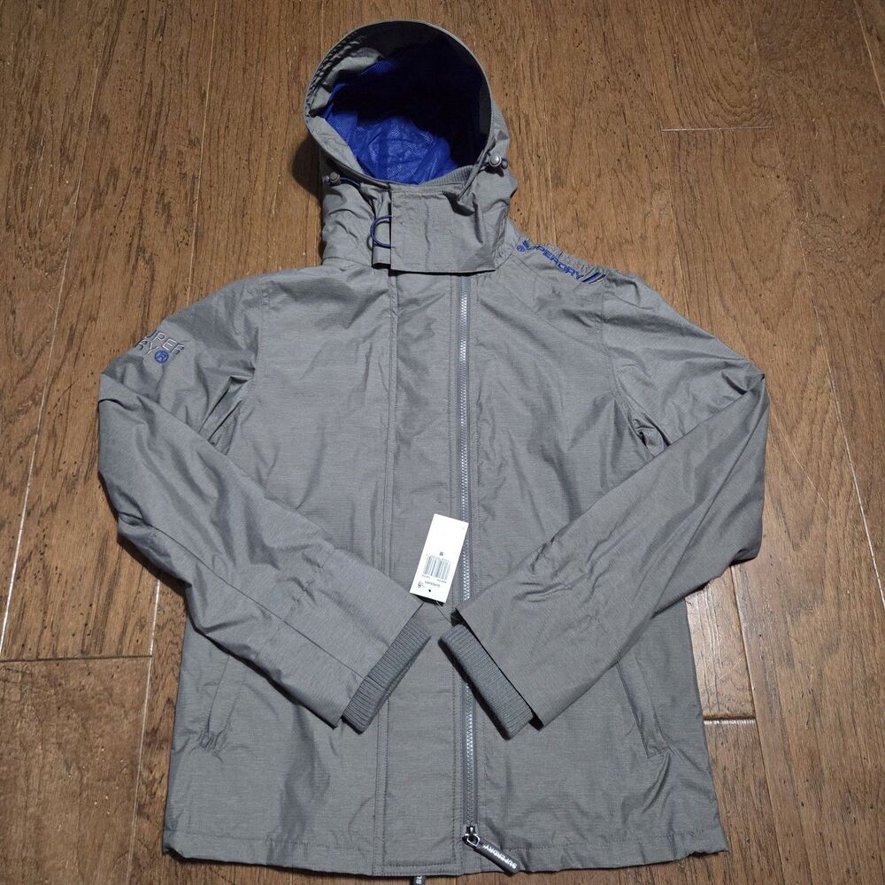 New Superdry Jacket M Windcheater Shell Weatherproof Triple Zip High Neck Hoodie